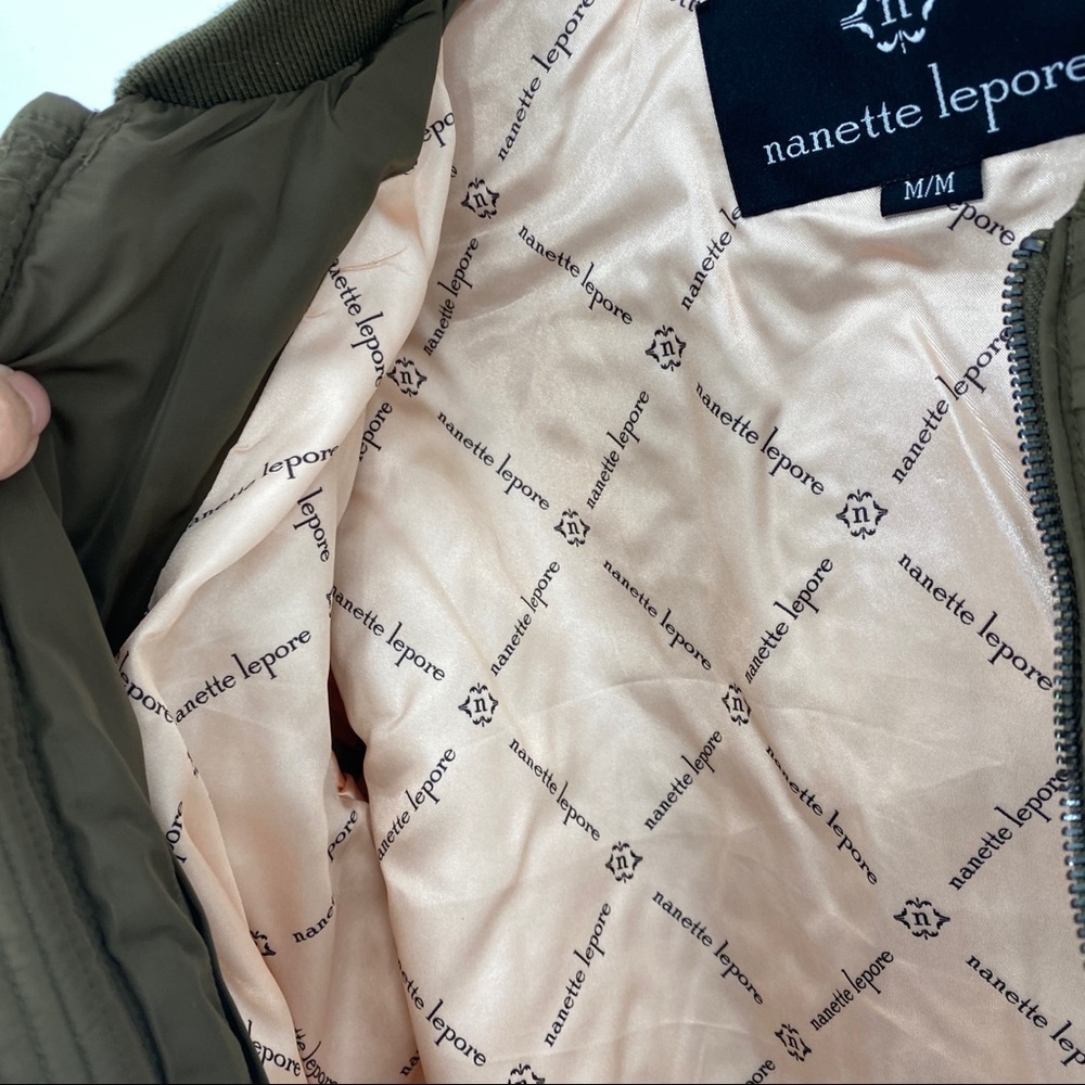Nanette Lepore Studded Twill Olive Bomber Jacket - Picture 5 of 9